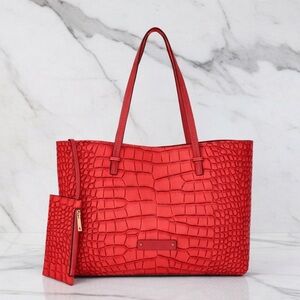 Elegant Red Crocodile-Embossed Tote Bag
